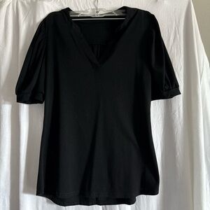 Black V-Neck Puff Sleeve Top